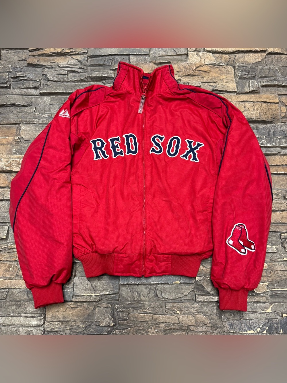 Boston Red Sox Majestic Dugout Jacket Womens Medium Warm Patch Logo Full Zip MLB